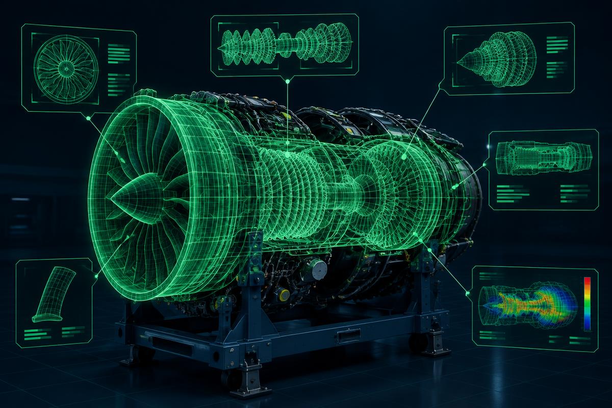Illustration d'un moteur d'avion avec superposition en réalité augmentée